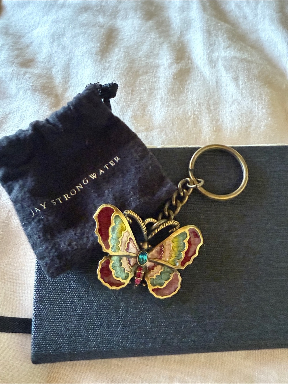 Jay Strongwater Enamel Butterfly Keychain in Red, Green, Yellow and Pink